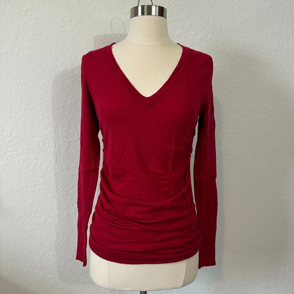 Victoria's Secret by Moda International M Lightweight Ruched V-Neck Sweater Red